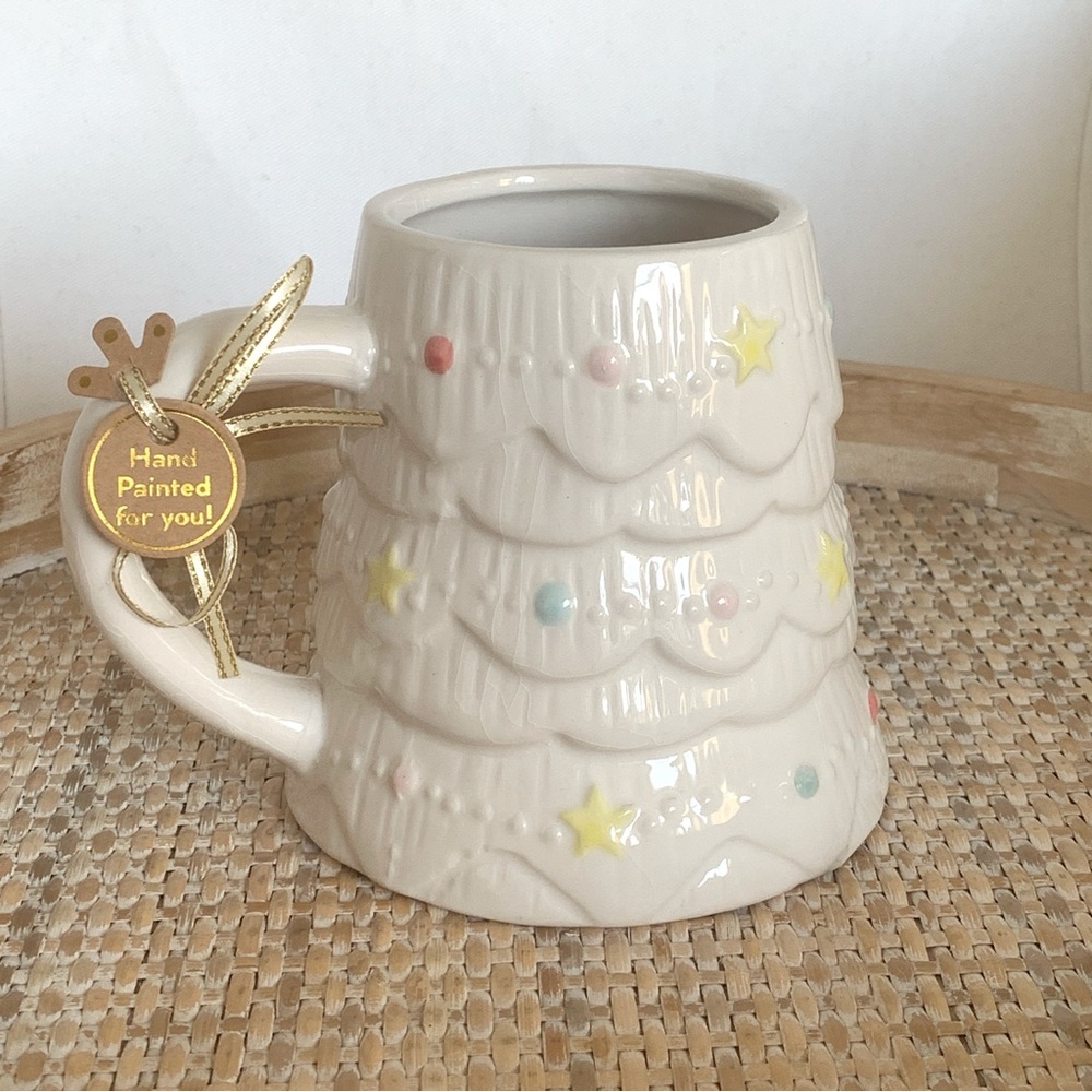 Holly & Joy Large Pastel Christmas Tree Holiday Shaped 16oz Mug
